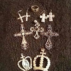 5 Cross charms for necklaces 2 pair of earrings 1